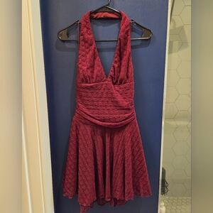 Cotton Candy Deep Red Halter Festival Dress